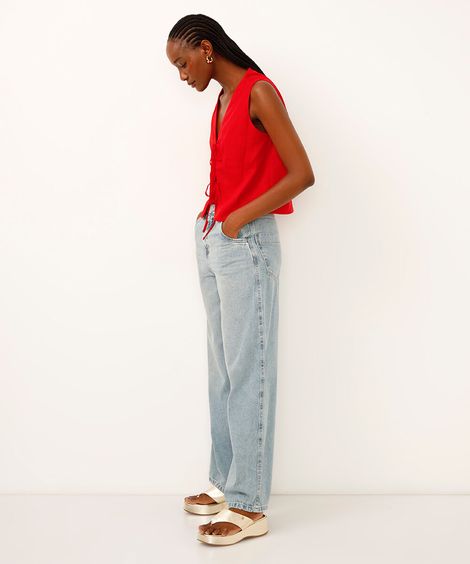 calça jeans skater cintura média azul