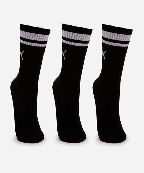 kit de 3 meias masculinas cano longo puma preta