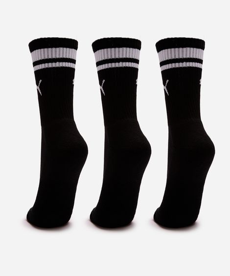 kit de 3 meias masculinas cano longo puma preta