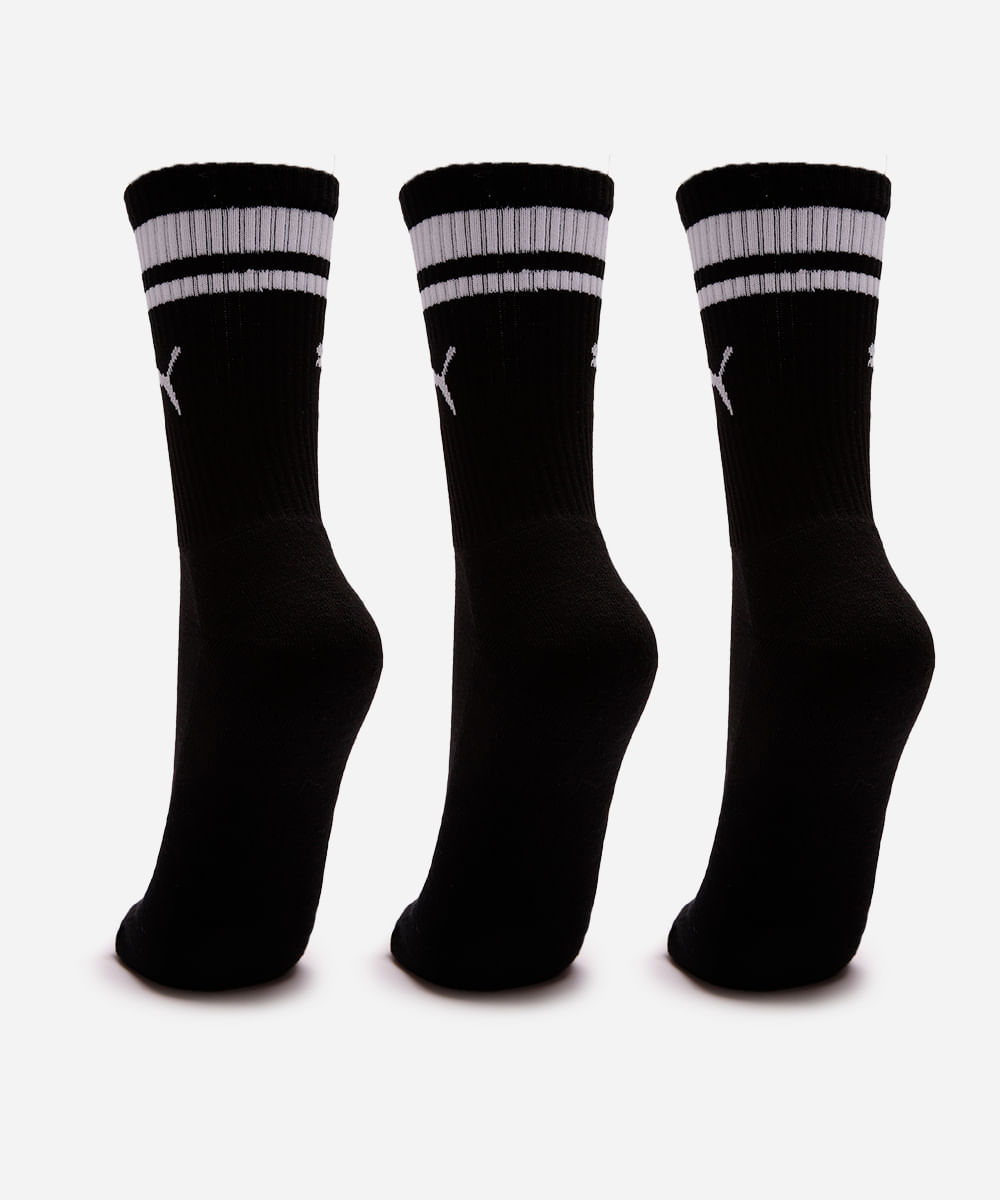 kit de 3 meias masculinas cano longo puma preta