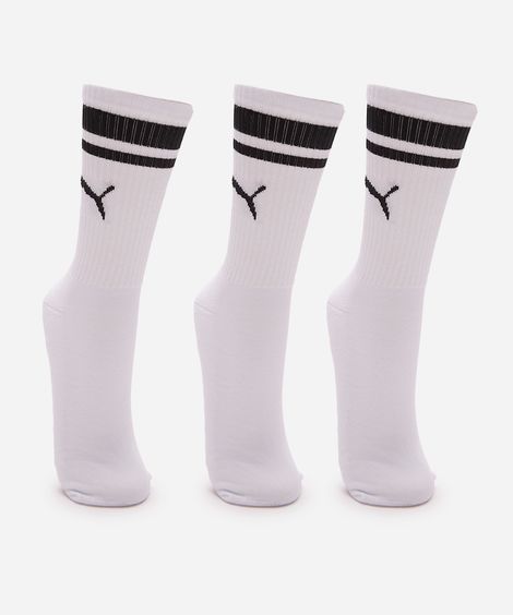 kit de 3 meias masculinas cano longo puma branca