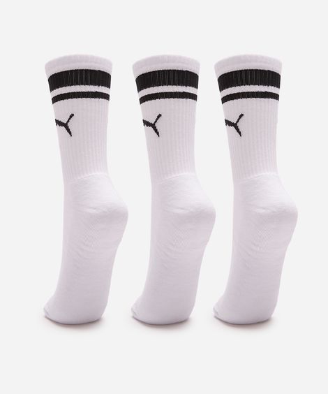 kit de 3 meias masculinas cano longo puma branca