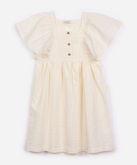 vestido de algodão infantil listrado amarelo