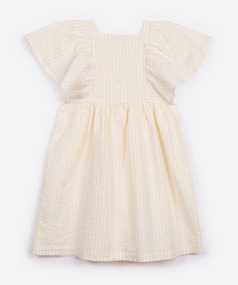 vestido de algodão infantil listrado amarelo