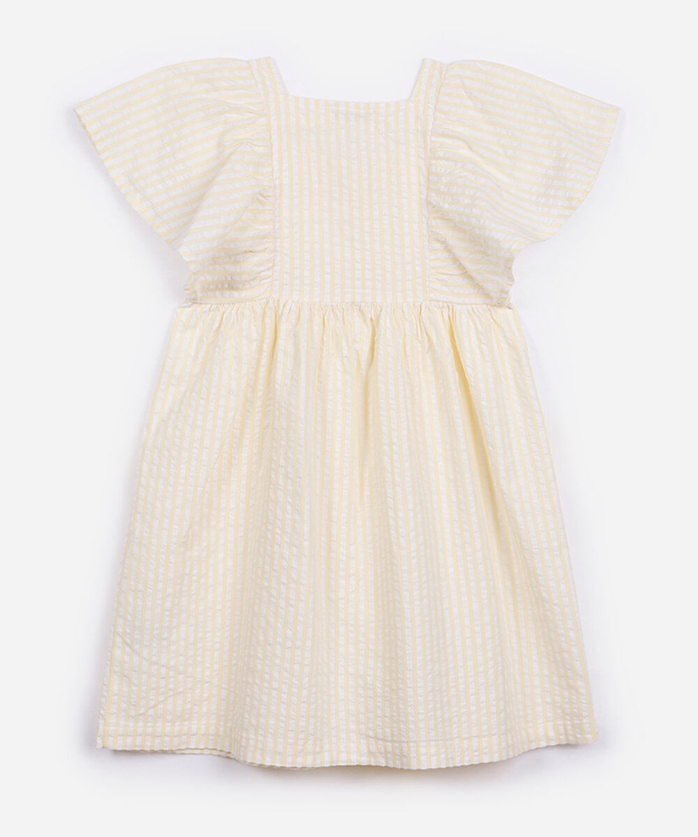 vestido de algodão infantil listrado amarelo