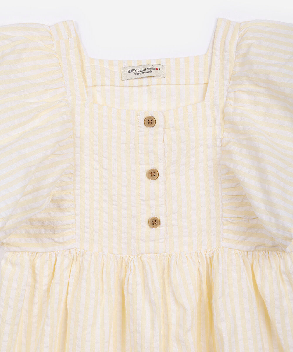 vestido de algodão infantil listrado amarelo