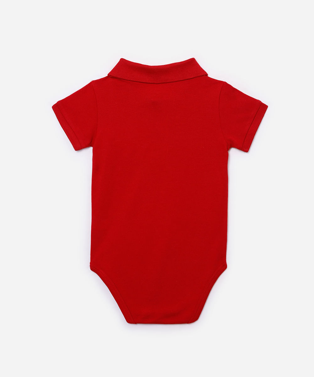 body polo infantil de algodão peruano dinossauro vermelho