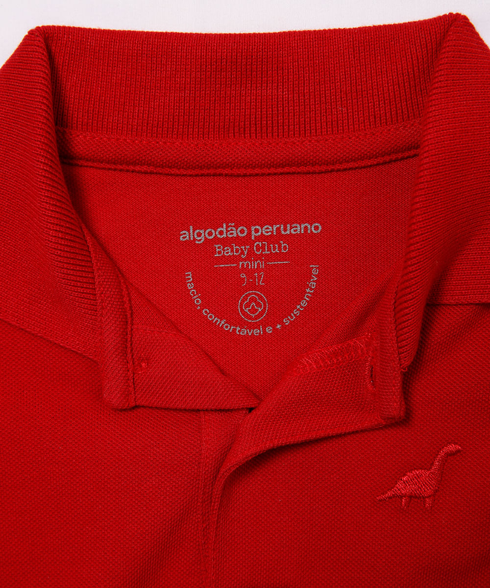 body polo infantil de algodão peruano dinossauro vermelho