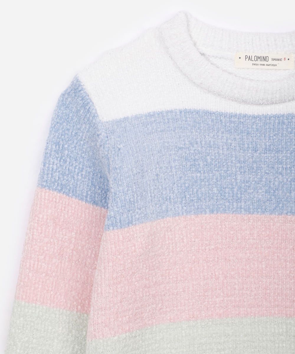suéter infantil de tricot listrado com lurex colorido