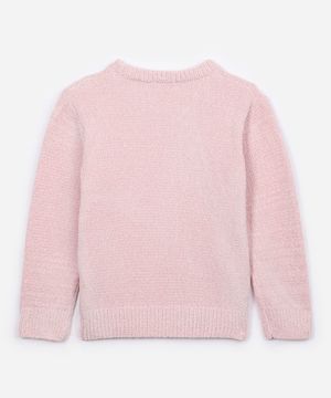 suéter infantil de tricot com bordado paetê rosa
