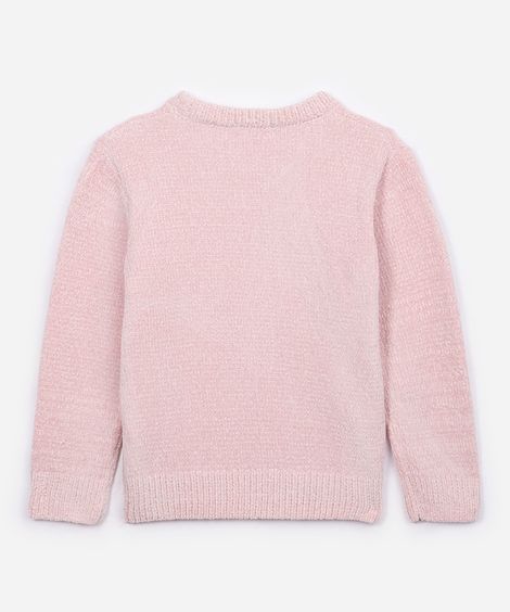 suéter infantil de tricot com bordado paetê rosa