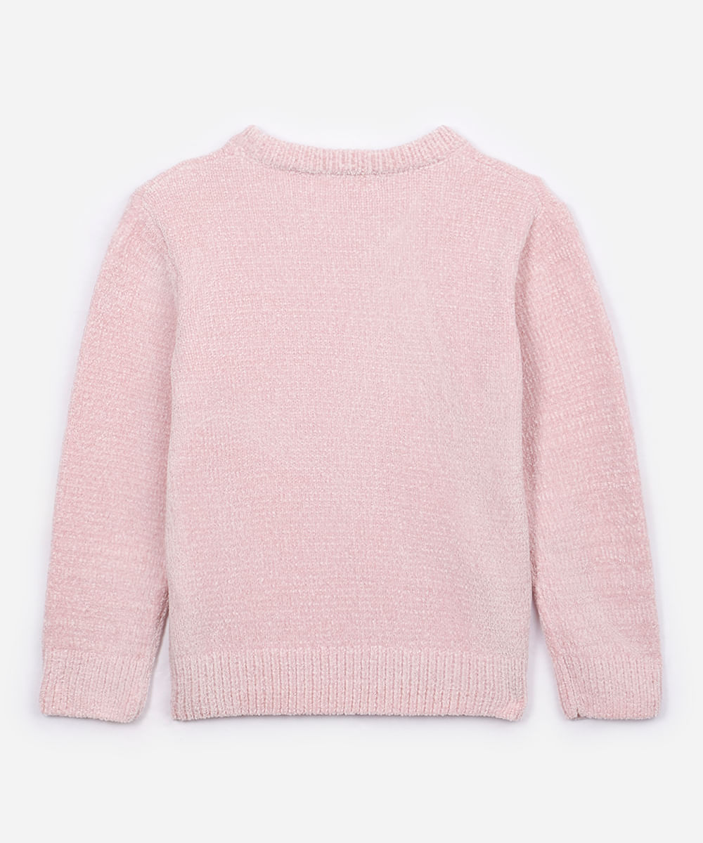 suéter infantil de tricot com bordado paetê rosa