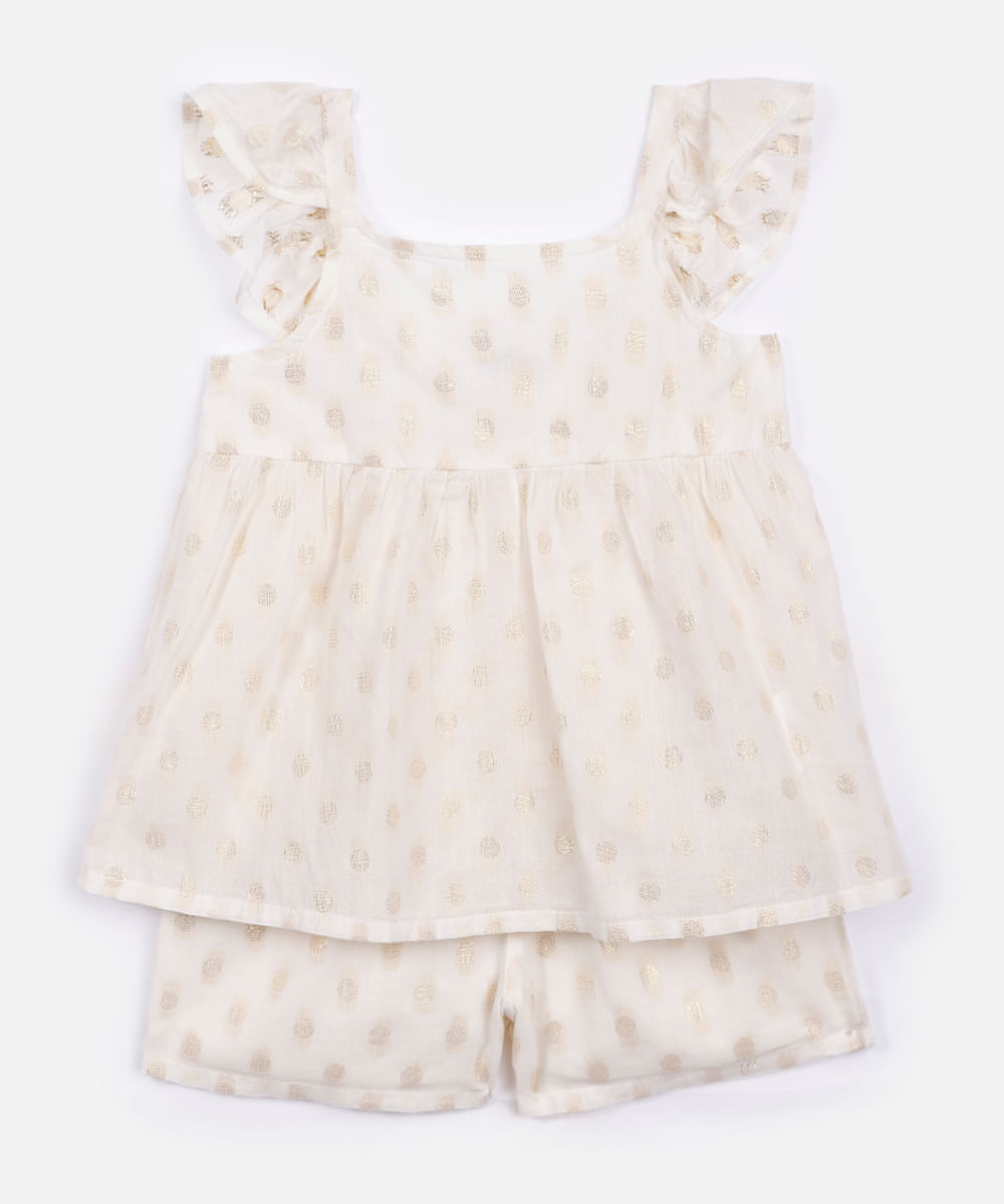 conjunto infantil curto poá com lurex off white