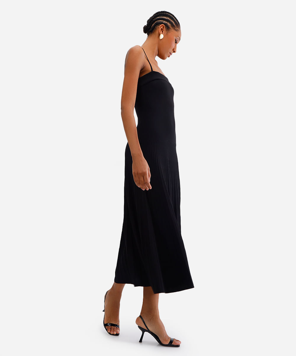 vestido longo feminino de tricot canelado preto