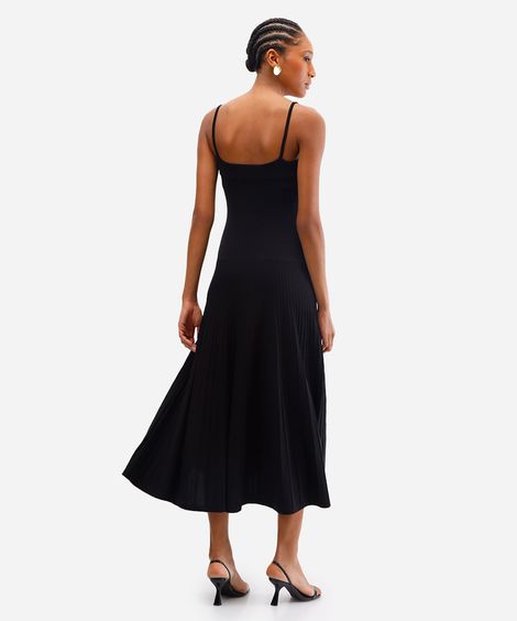 vestido longo feminino de tricot canelado preto