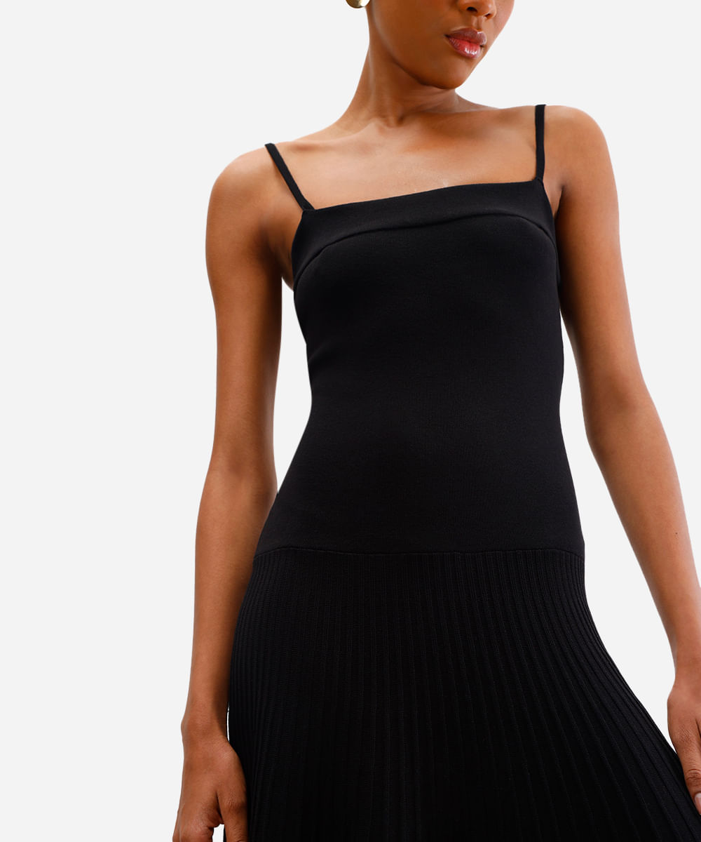 vestido longo feminino de tricot canelado preto