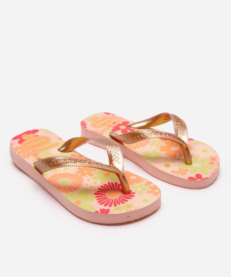 chinelo havaianas infantil floral rosa