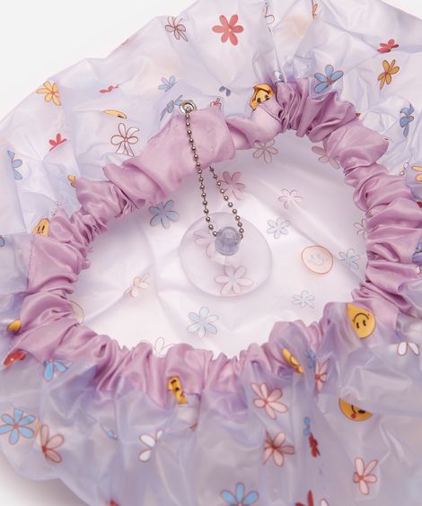 touca para banho floral lilás