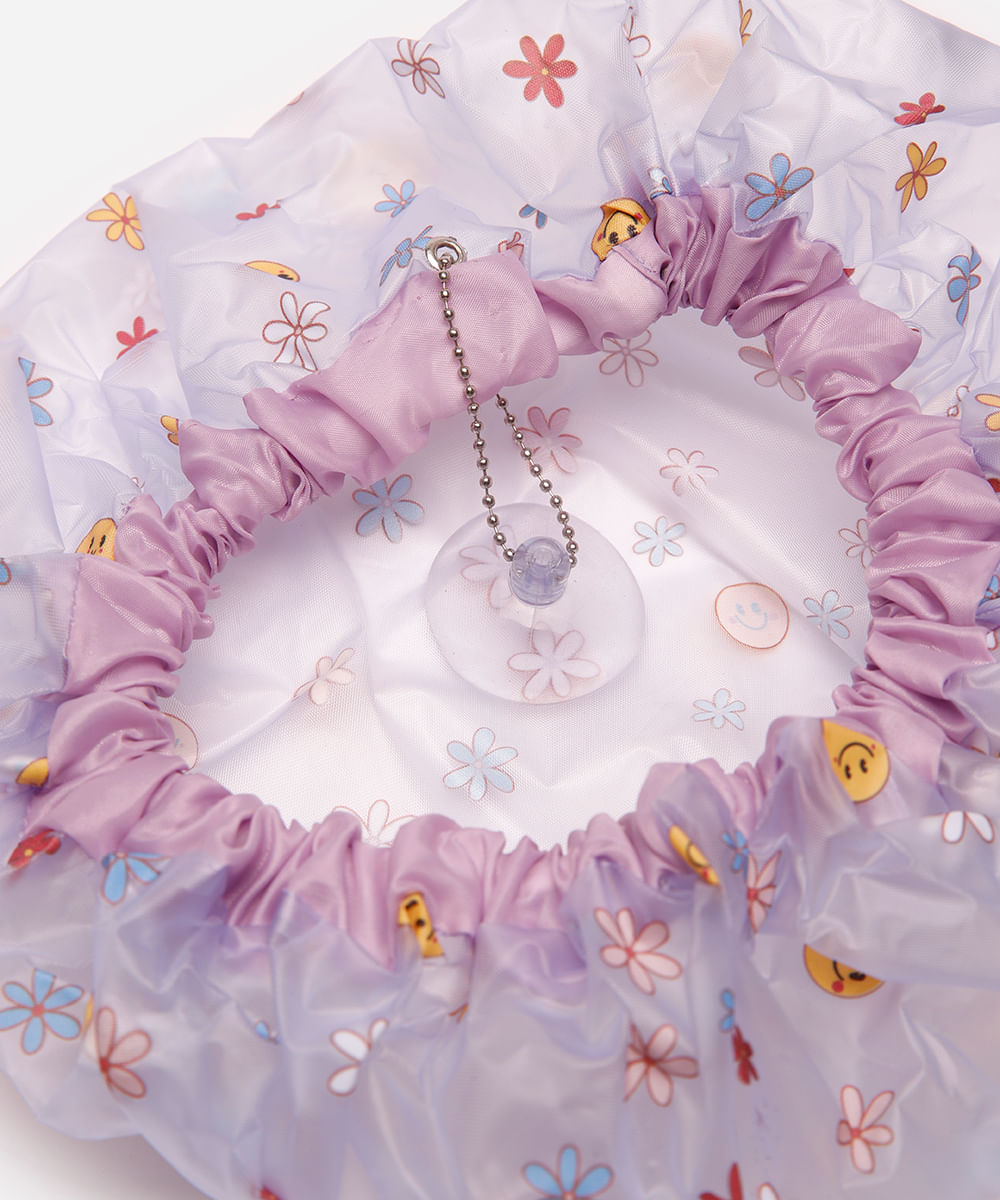 touca para banho floral lilás