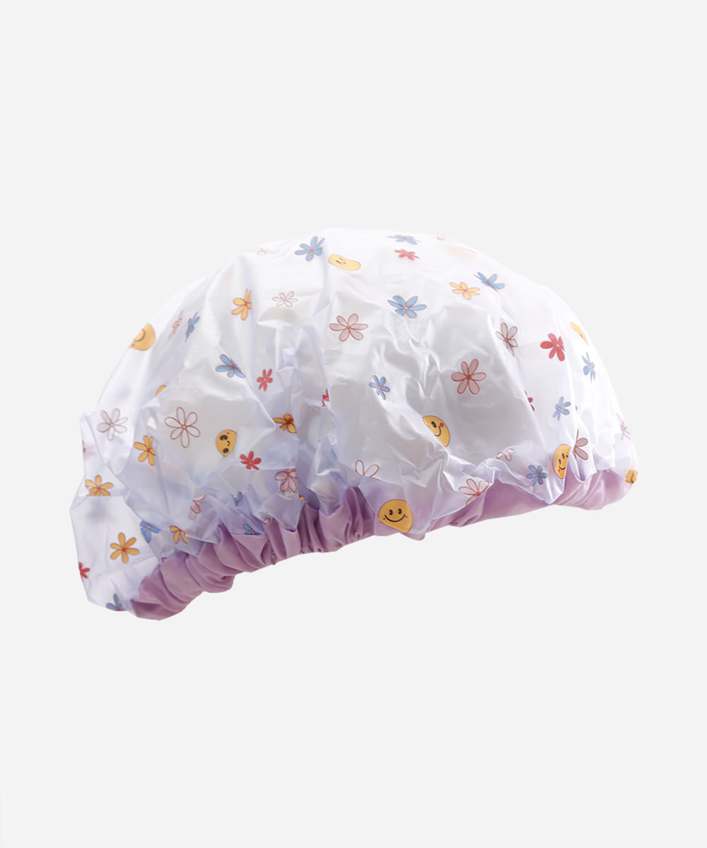 touca para banho floral lilás