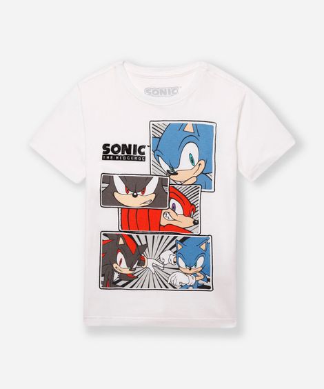 camiseta infantil de algodão manga curta sonic off white