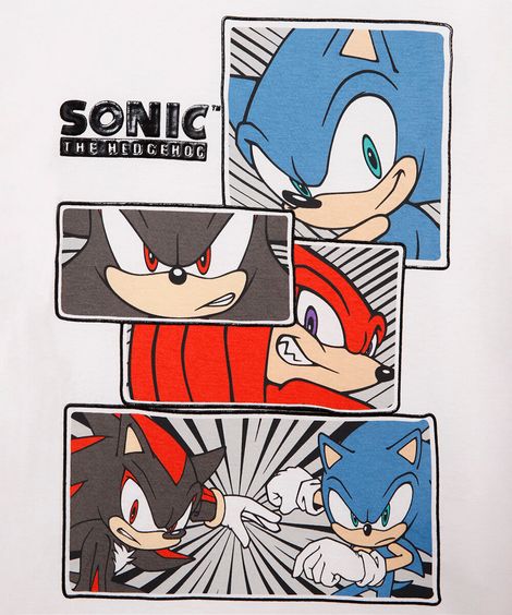 camiseta infantil de algodão manga curta sonic off white
