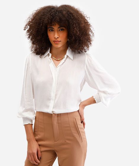 camisa de viscose com lurex listrada off white