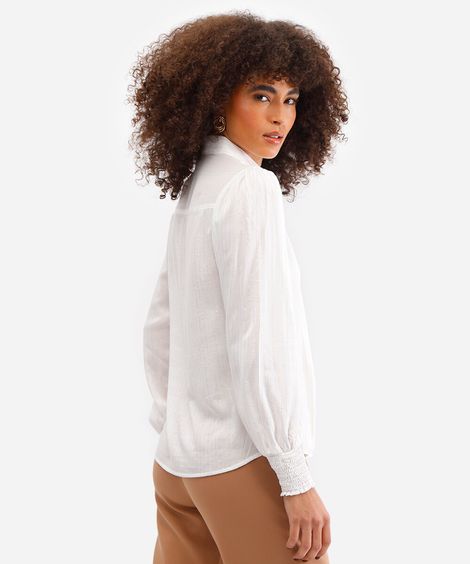 camisa de viscose com lurex listrada off white