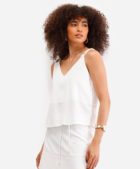 blusa com linho decote v off white