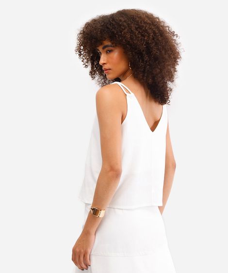 blusa com linho decote v off white