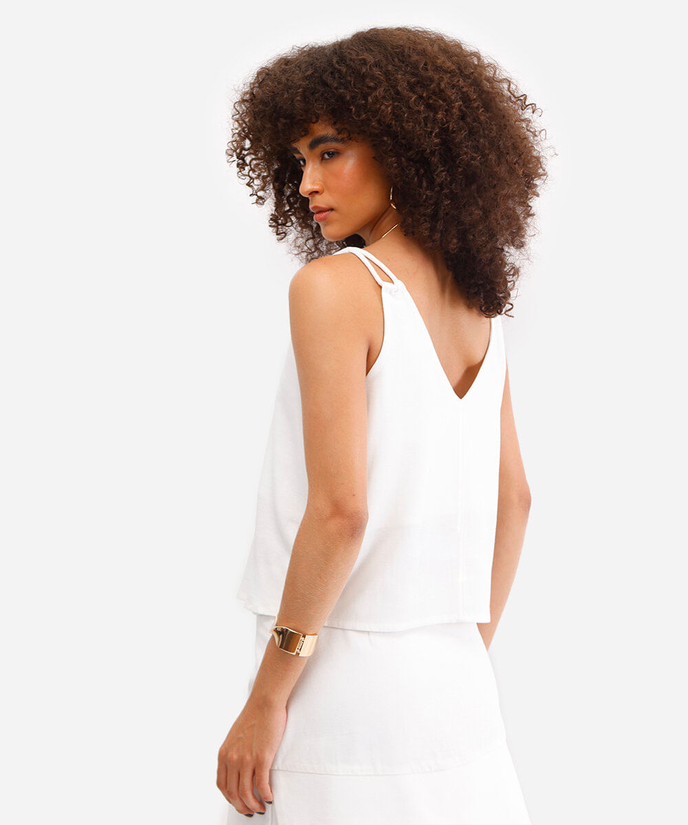 blusa com linho decote v off white