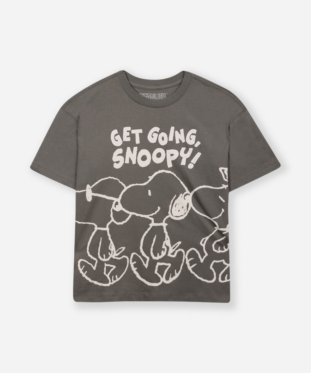 camiseta oversized de algodão juvenil snoopy verde