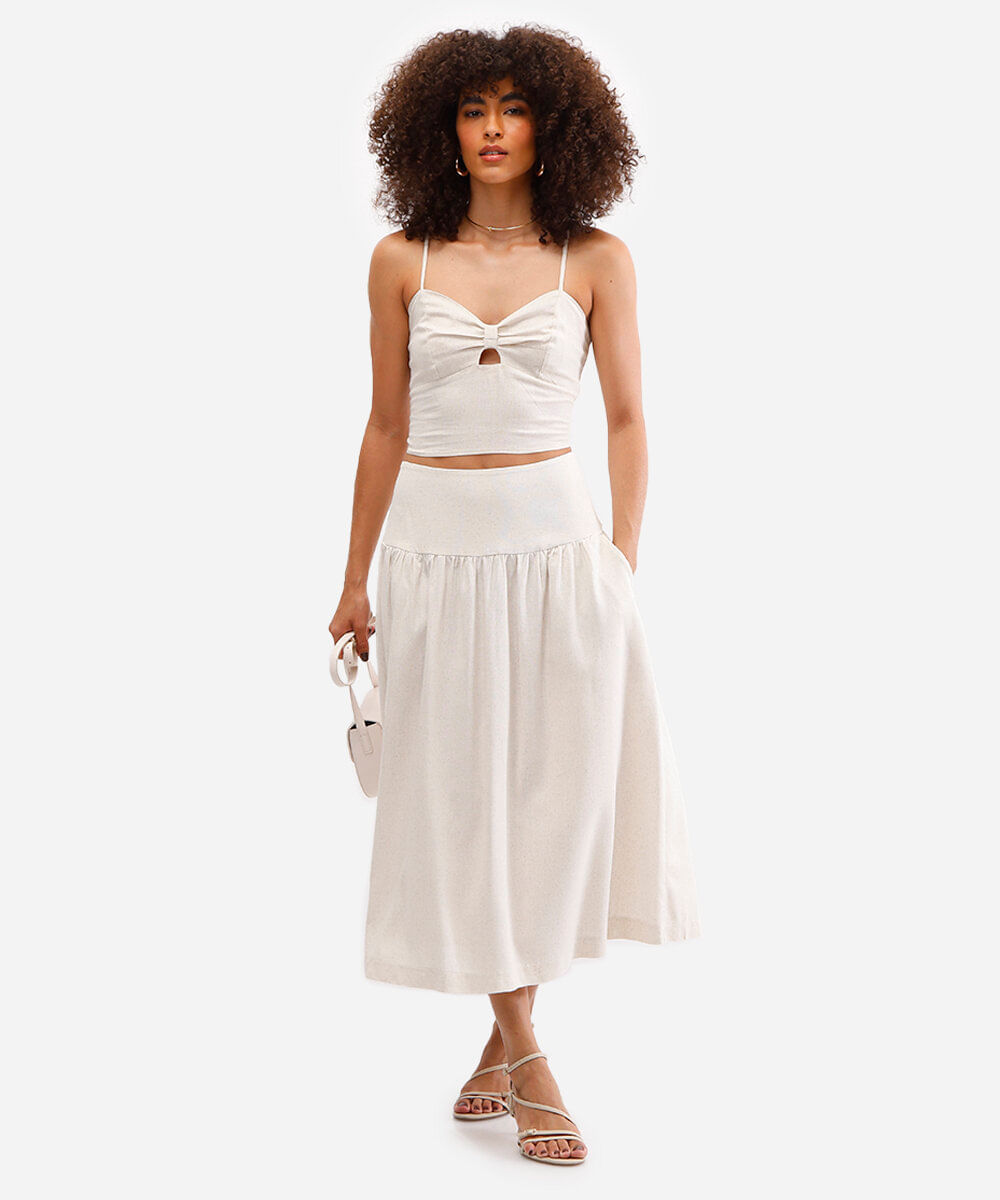 cropped feminino com linho decote coração bege