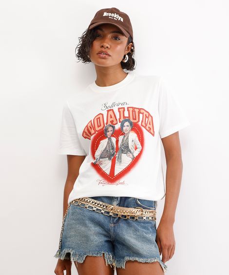 camiseta feminina de algodão tapas e beijos off white