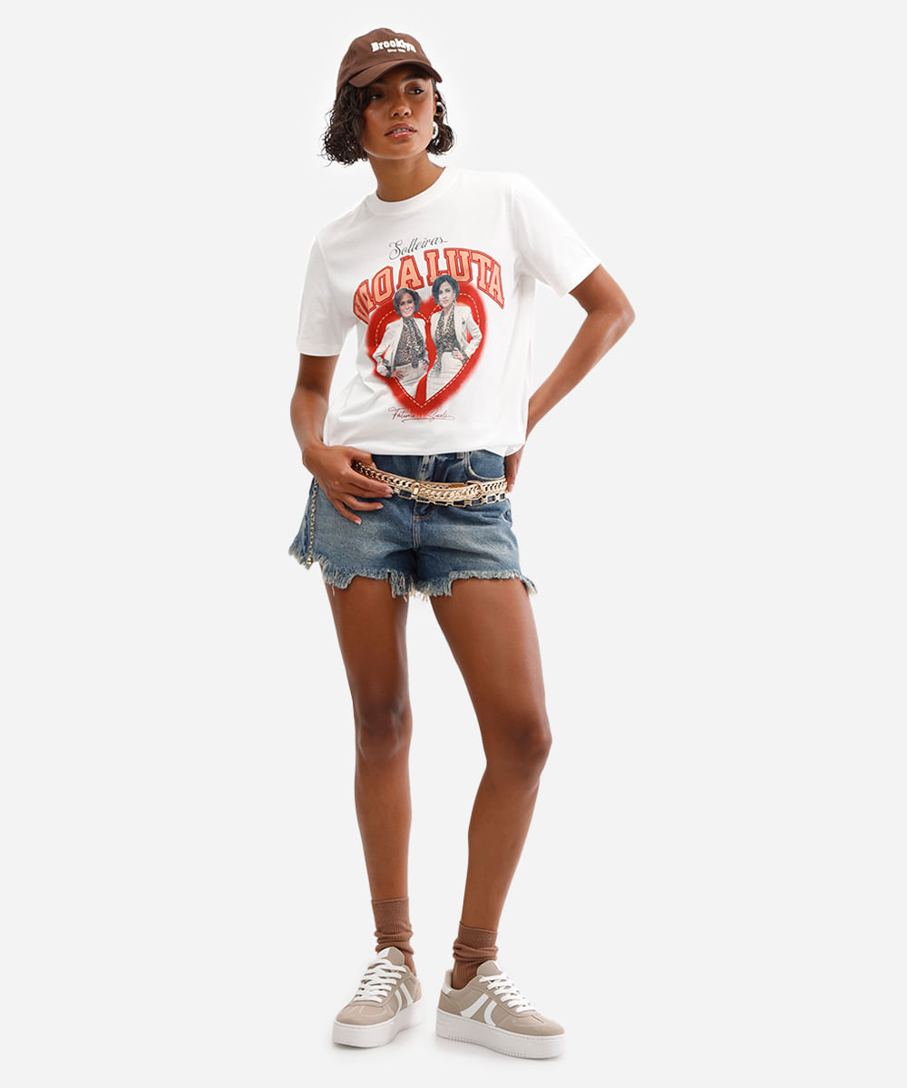 camiseta feminina de algodão tapas e beijos off white