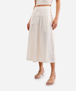 saia midi feminina com linho bege