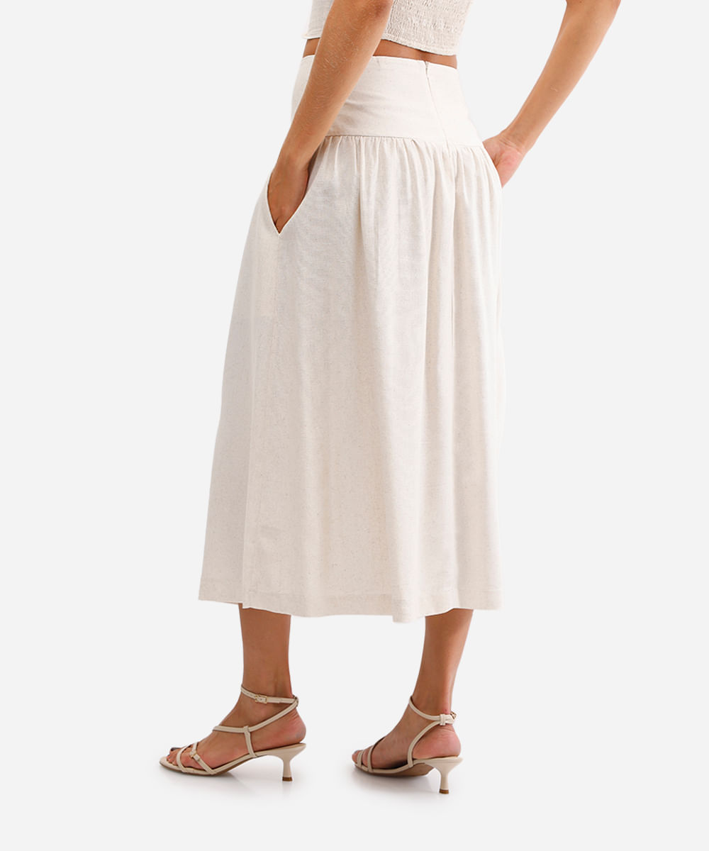 saia midi feminina com linho bege