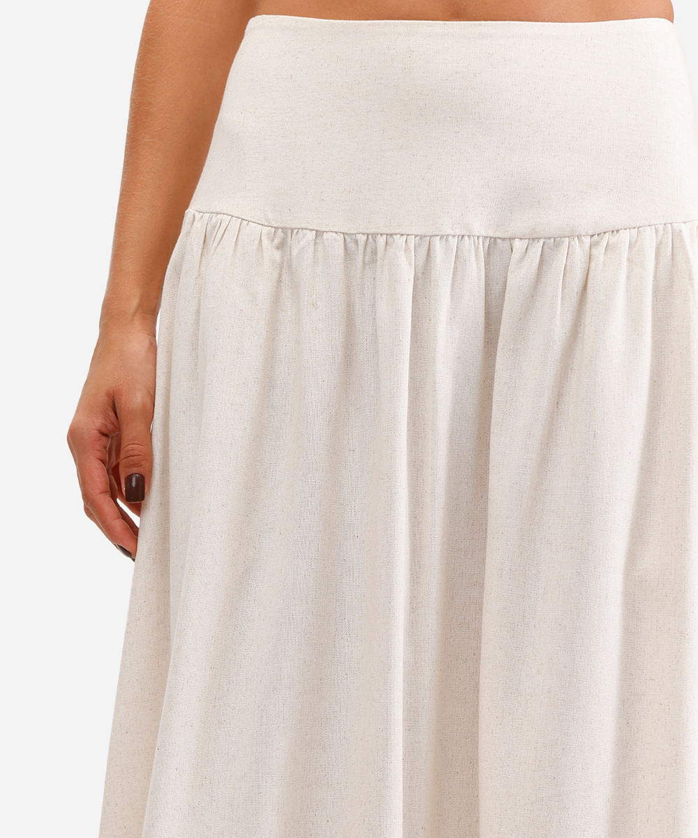 saia midi feminina com linho bege