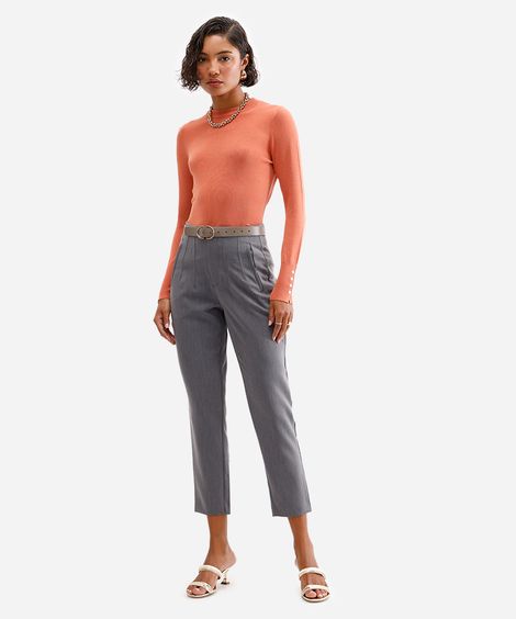 calça de alfaiataria feminina com pences cinza