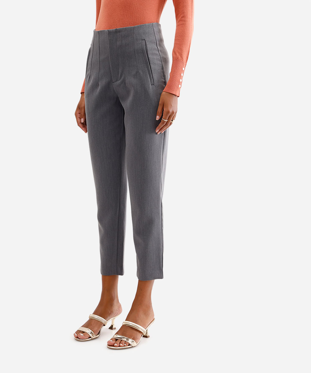 calça de alfaiataria feminina com pences cinza