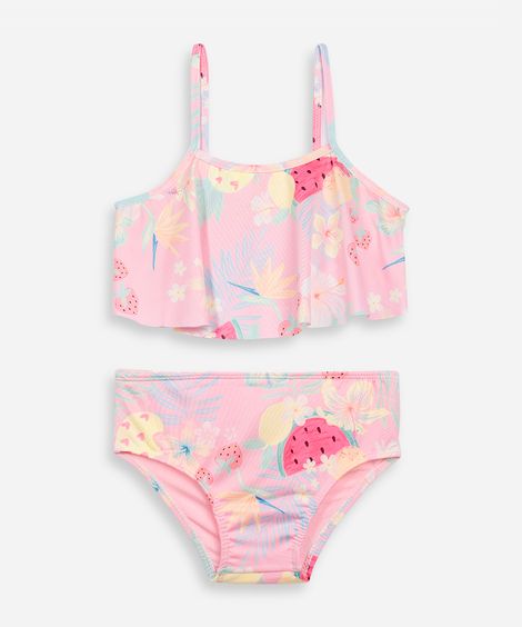biquíni infantil decote quadrado floral rosa