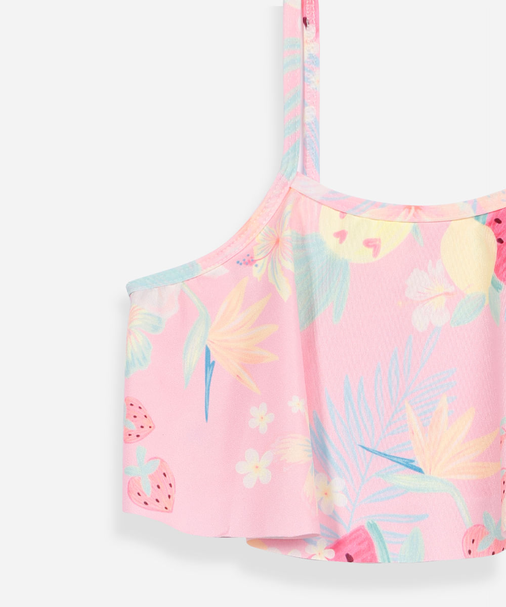 biquíni infantil decote quadrado floral rosa