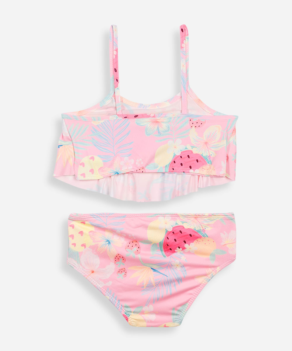 biquíni infantil decote quadrado floral rosa