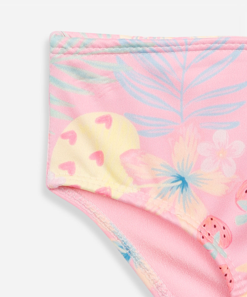 biquíni infantil decote quadrado floral rosa