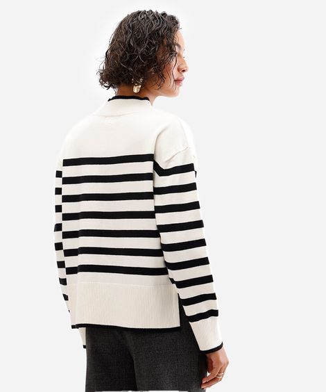 suéter de tricot manga longa listrado off white