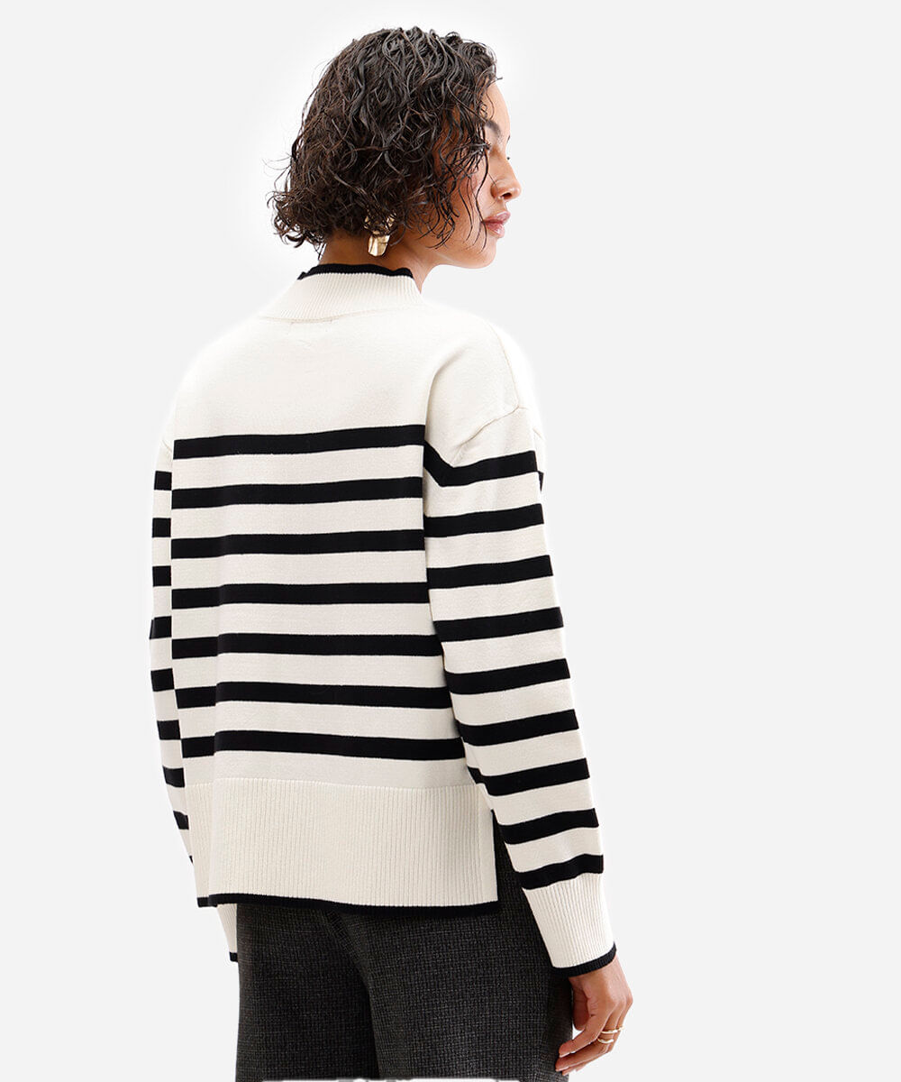 suéter de tricot manga longa listrado off white