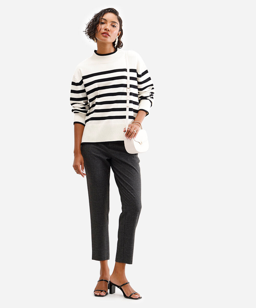 suéter de tricot manga longa listrado off white
