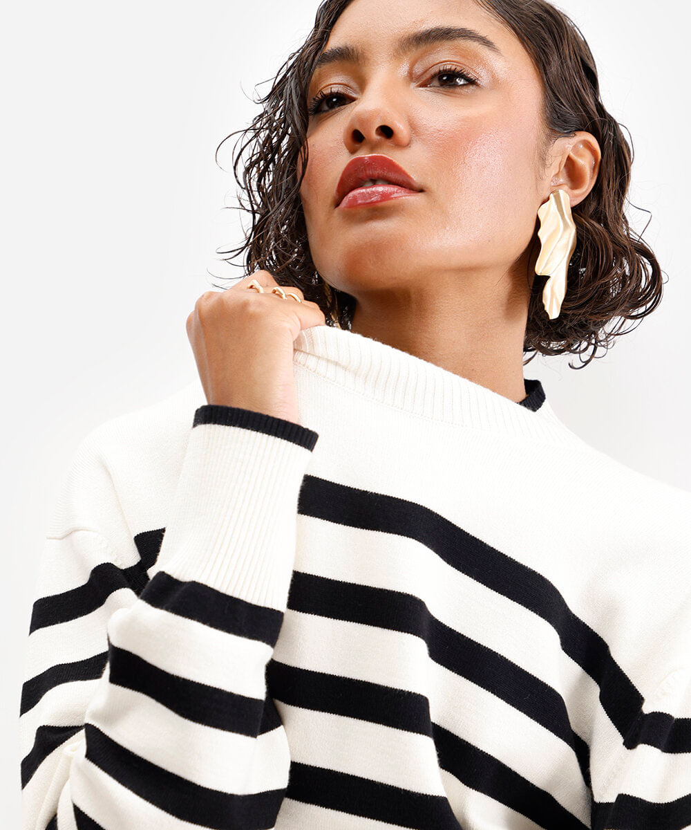 suéter de tricot manga longa listrado off white