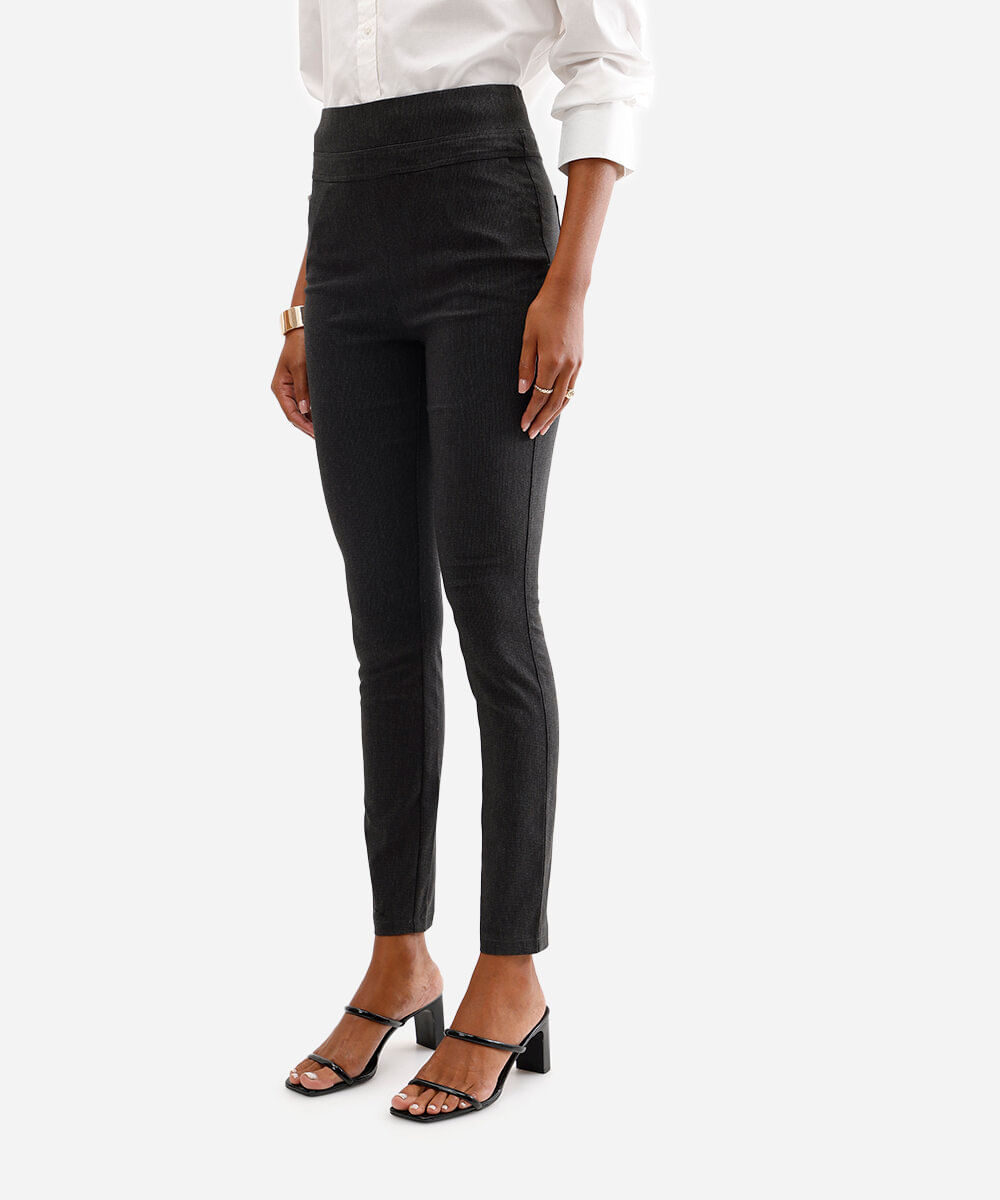 calça legging em jacquard pied de poule cinza