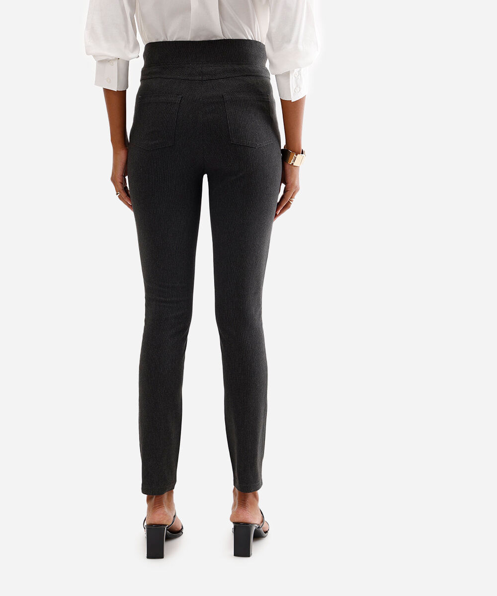 calça legging em jacquard pied de poule cinza